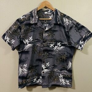 Palmwave Hawaii Shirt Button Up Islands & Palm Trees Gray Resort‎ Cruise Size M